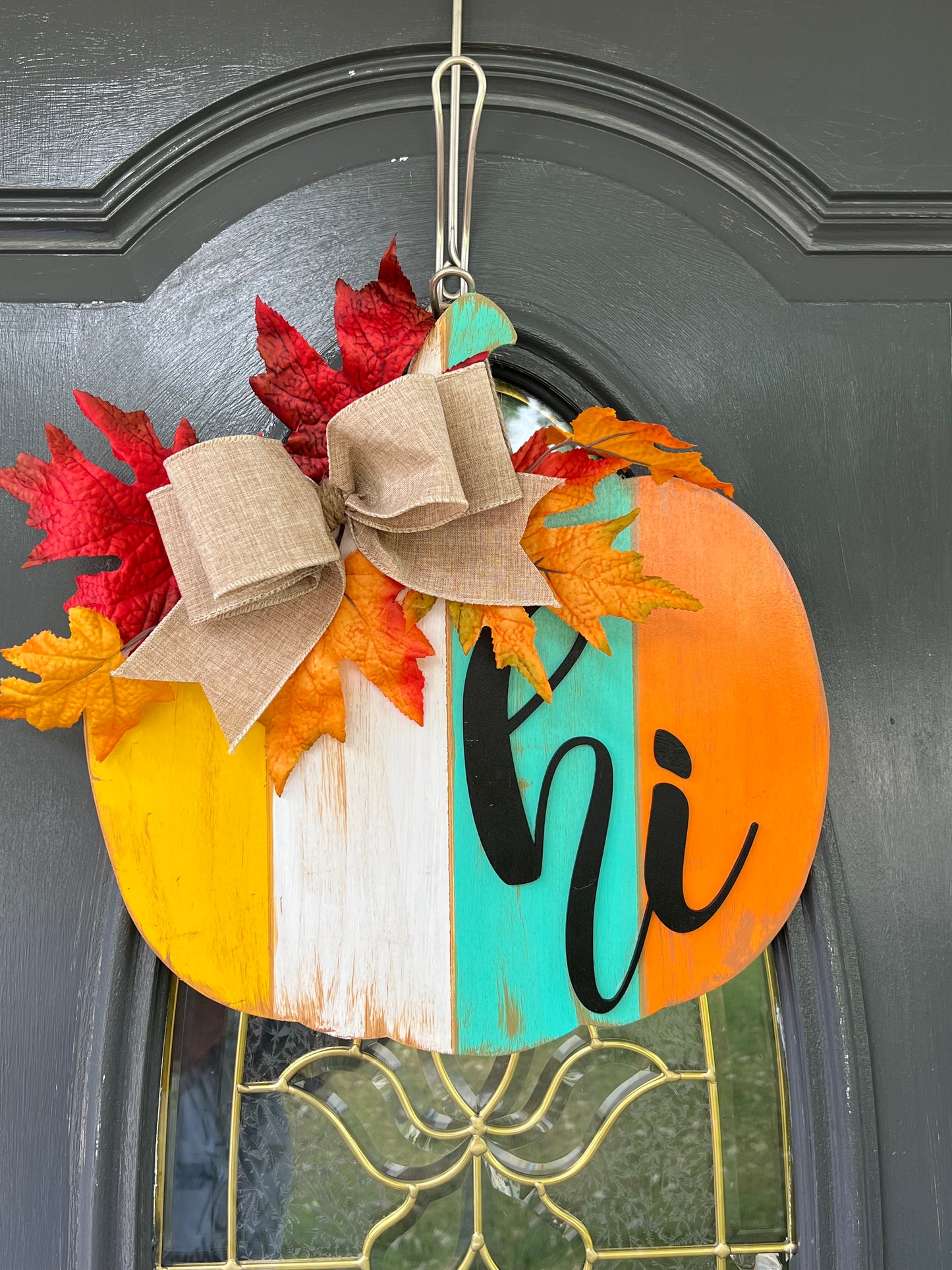 Pumpkin shiplap distressed door hanger