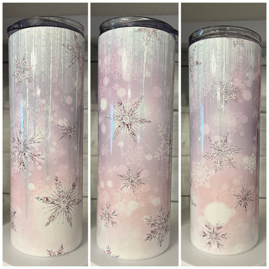 Pink Glitter Snowflake Tumbler