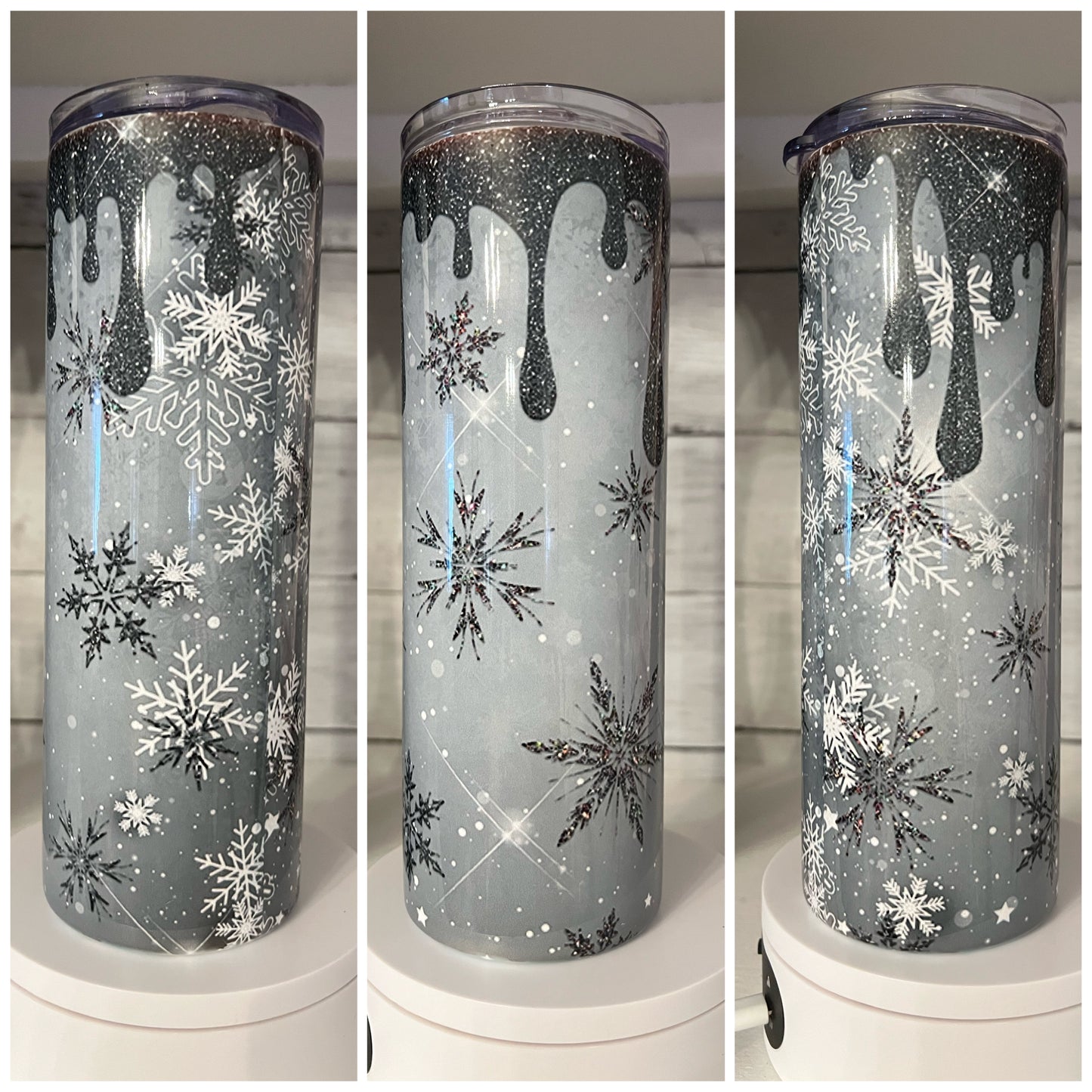 Black Glitter Snowflake Tumbler