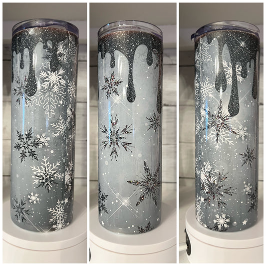 Black Glitter Snowflake Tumbler